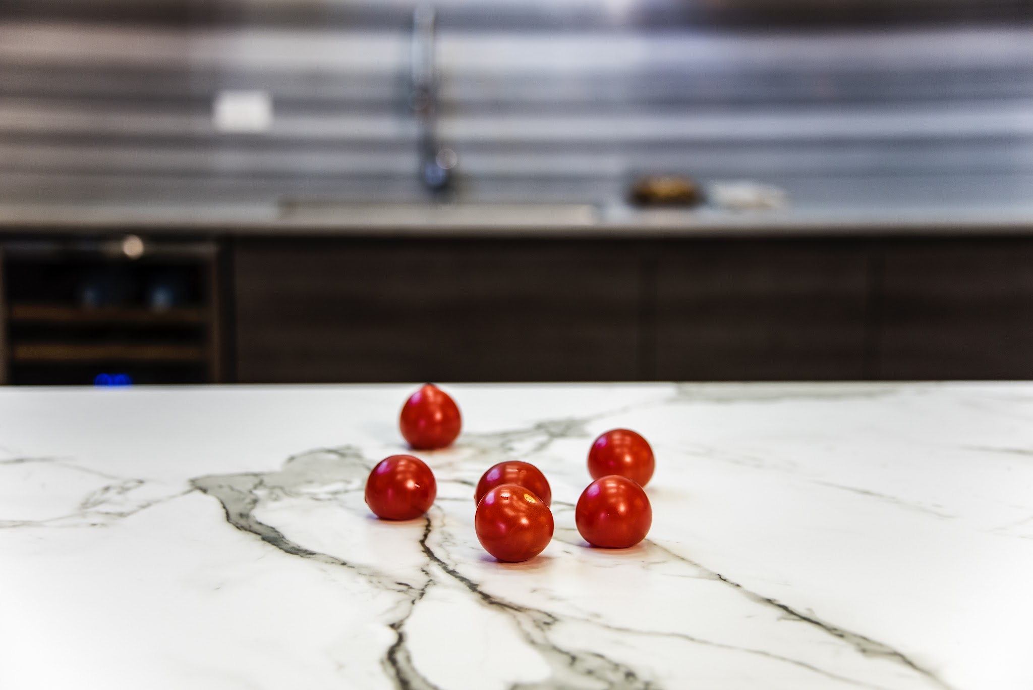 Finished marble-look countertop in a styled kitchen